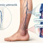İleri evre venöz yetmezlikte bacak damar kaçağı, şişlik ve cilt değişikliği anlatımı.