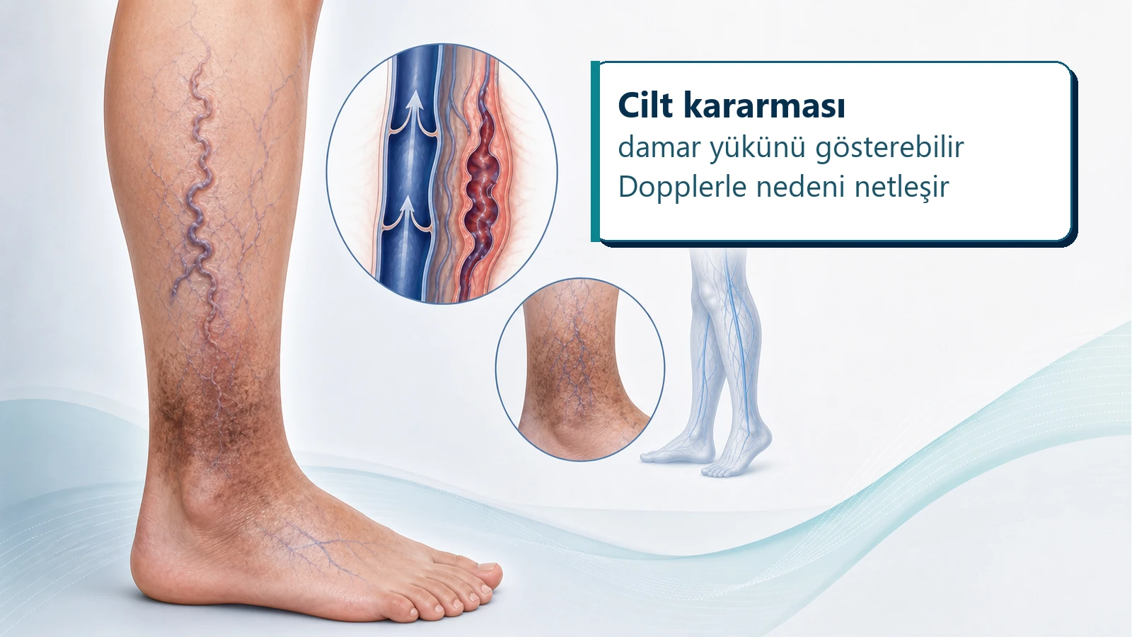 Varis ve ven?z yetmezlikte ayak bile?i ?evresinde cilt kararmas?n? g?steren medikal g?rsel.