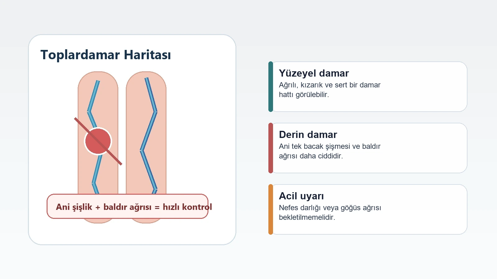 Yüzeyel pıhtı ile derin ven trombozu belirtilerini ayıran medikal görsel