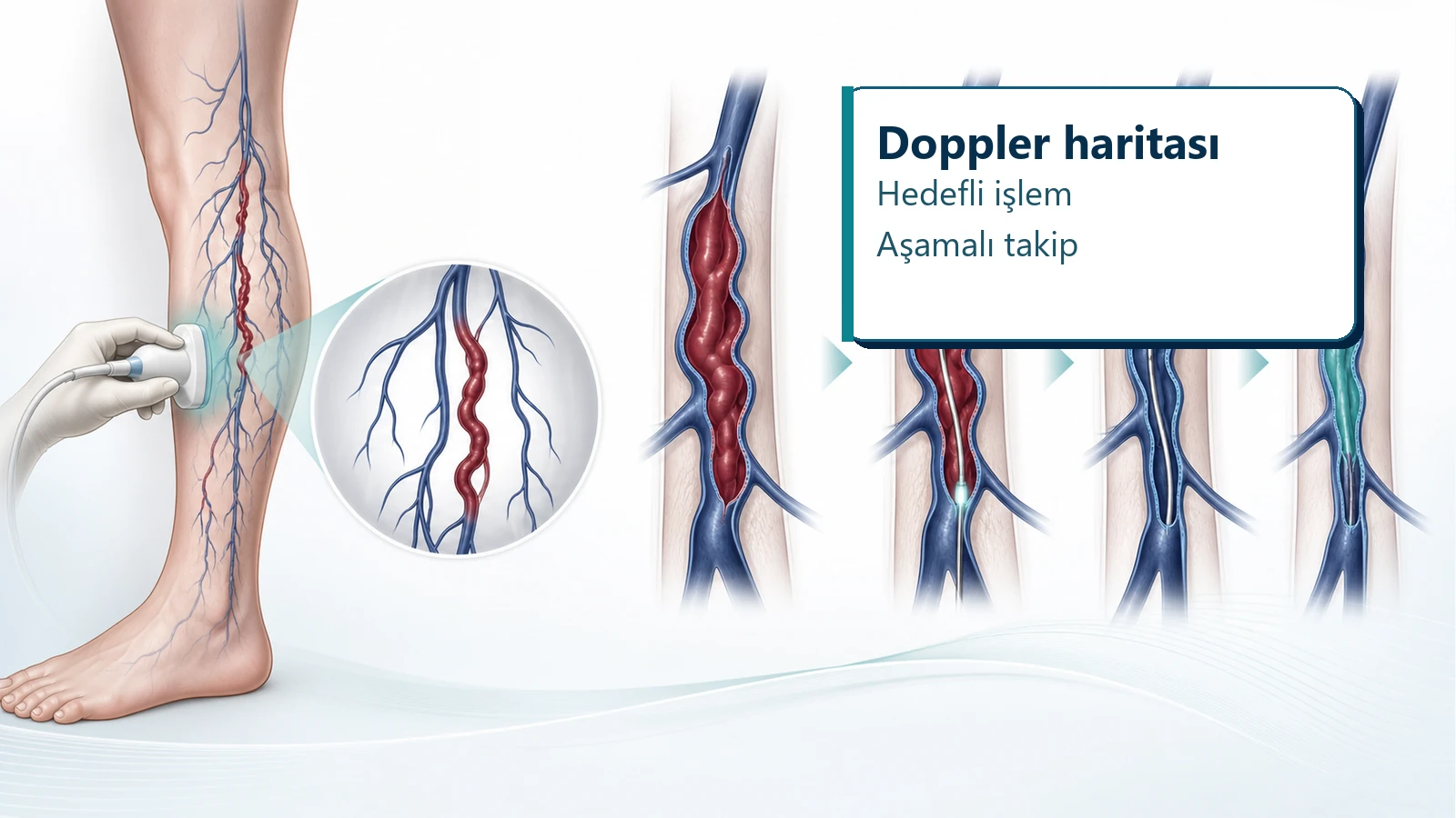 Doppler haritas? sonras? uygun damara hedefli ameliyats?z tedavi plan?n? g?steren medikal g?rsel.