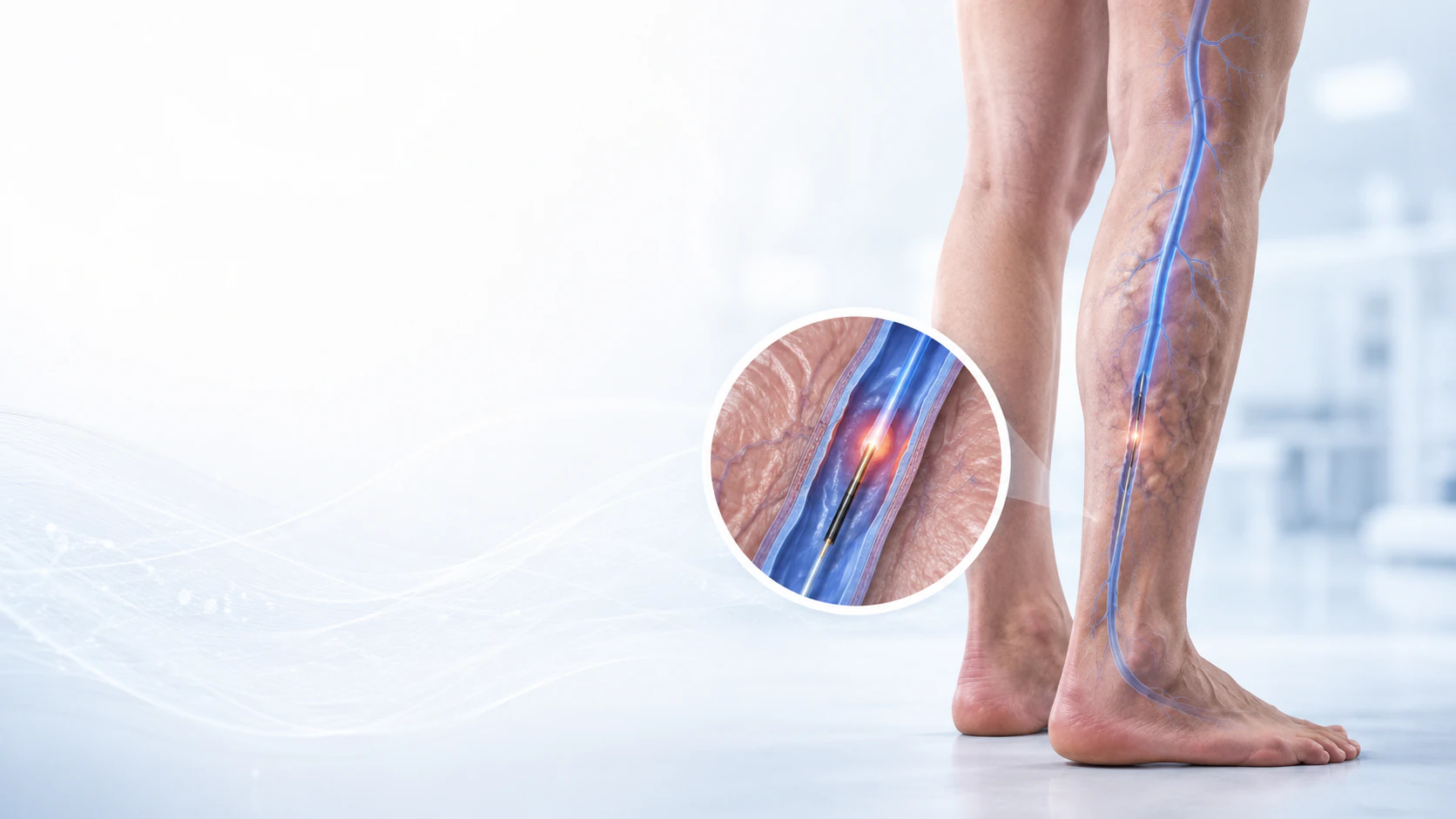 Varis tedavisinde endovenöz ablasyon işleminin illüstrasyonu